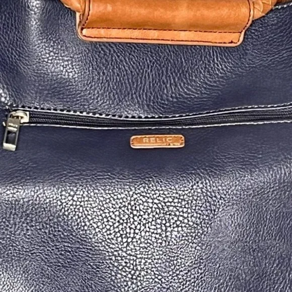 Relic Versatile Pebbled Faux Leather Bag  - Navy/Tan - 13" w x 3.5" d x 11.5” h - Picture 6 of 15
